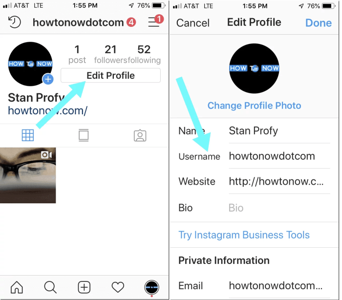 Name instagram change